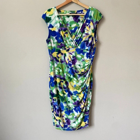 Lauren Ralph Lauren Women's Size 10 Sleeveless Floral Faux Wrap Sheath Dress - Picture 1 of 16